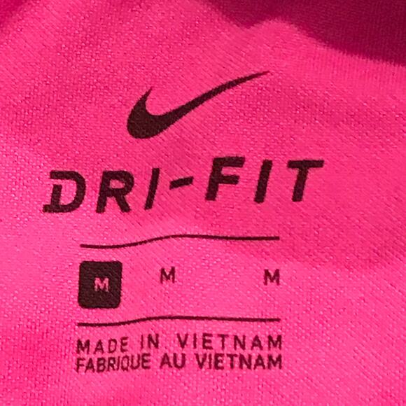 Nike Womens Top Dri Fit Bright Pink Gray Short Sleeve Button Front Nike Swoosh M - Picture 3 of 8